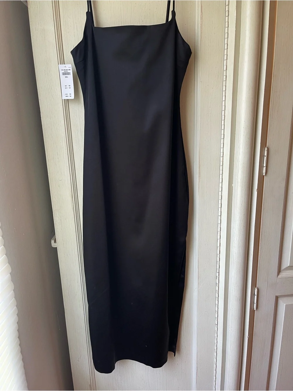 Abercrombie & Fitch Black Satin Maxi Slip Dress with Spaghetti Straps